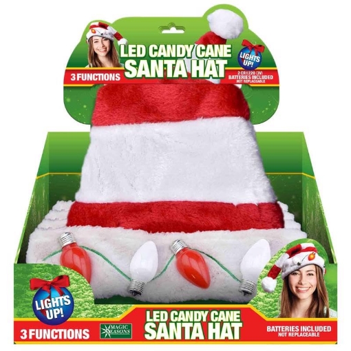 Picture of MAGIC CHEF 768171 MAGIC SEASONS Candy Cane Santa LED Hat Plush 1 pk (PK-12-EA)