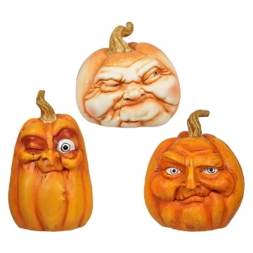 Picture of CREATIVE CO-OP CF3691A 5-1/4"H - 7"H Resin Pumpkin w/ Face, Orange Color, 3 Styles (PK-3-EA)